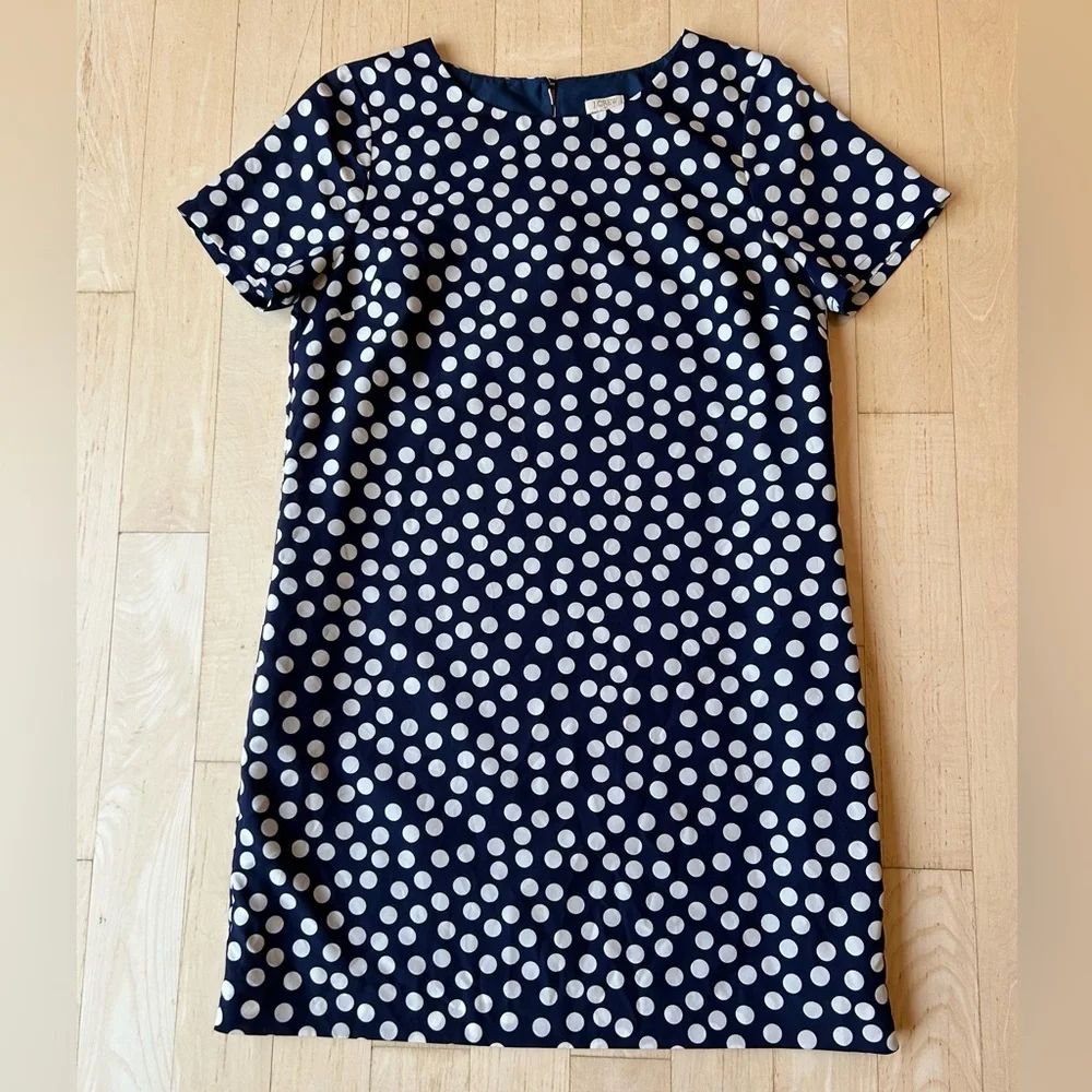 J. Crew Women’s Printed Short Sleeve Gallery Dress in Navy Small Dot Size 10